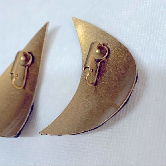 Vintage Modernist Copper Clip On Earrings 2” Gorgeous - Picture 4 of 6